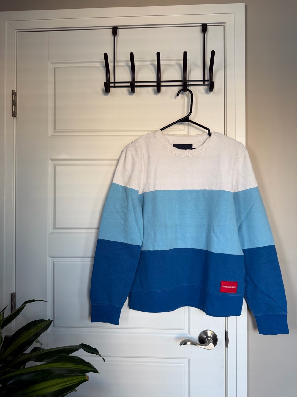 Calvin Klein Jeans White, Light Blue & Royal Blue Colorblock Crew Sweatshirt